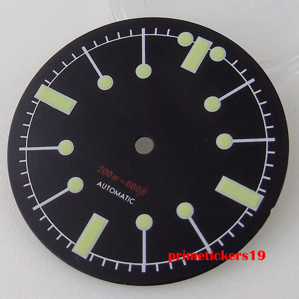 31mm Black White Watch Dial Face Hands Set Green Luminous Fit NH35 NH36 Movement