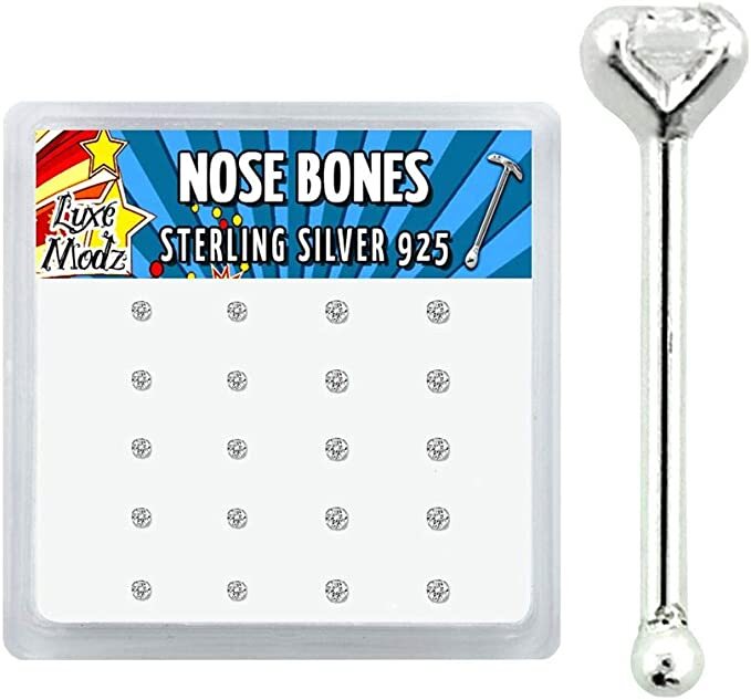 Box 20 Pieces of 925 Sterling Silver Bend Nose Stud 22g