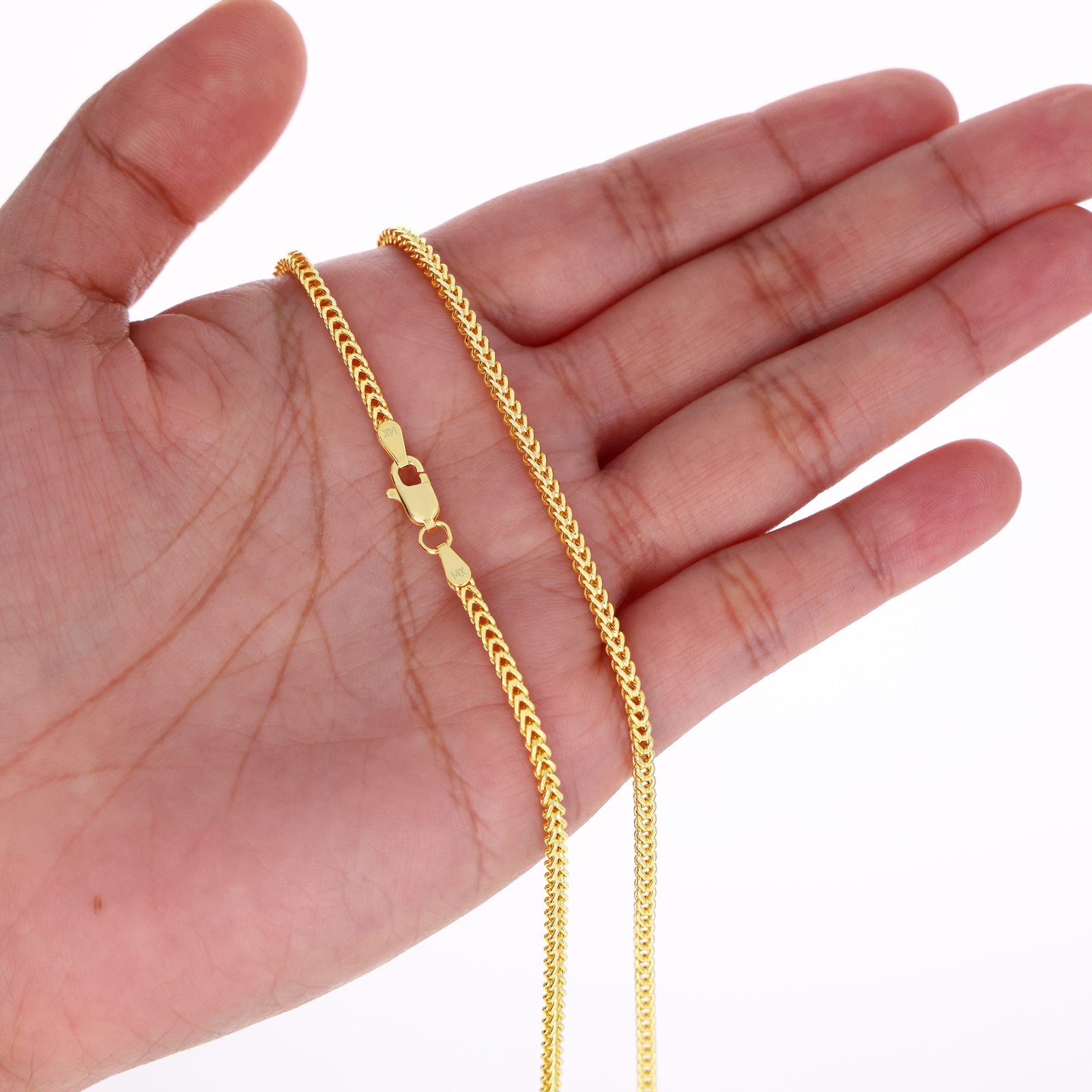 14K Yellow Gold 2.1mm Franco Box Wheat Spiga Chain Pendant Necklace 14″-24″