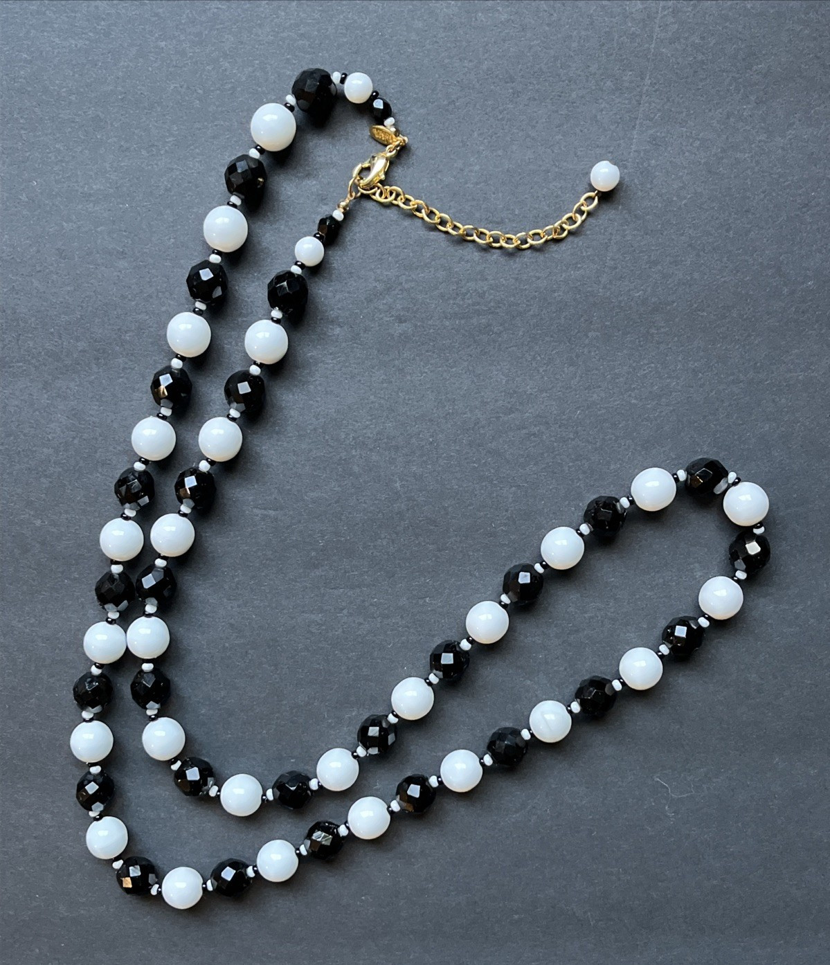 Joan Rivers Czech Republic Black White Glass Bead Necklace 34” Long