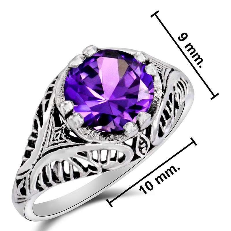 3CT Heat Treated Alexandrite 925 Sterling Silver Art Deco Ring Sz 6 US7