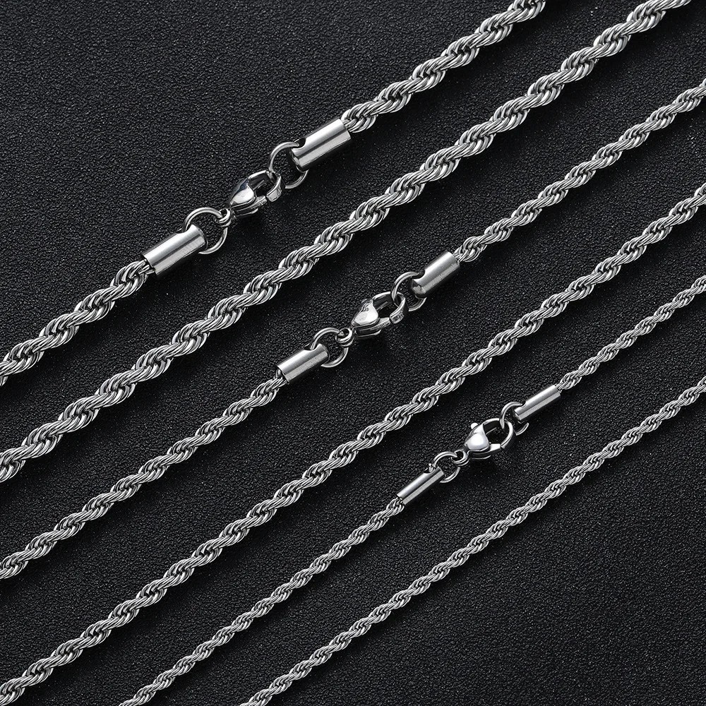 2/3/4/5/6mm Stainless Steel Women Men Rope Chains Necklaces 16-30”