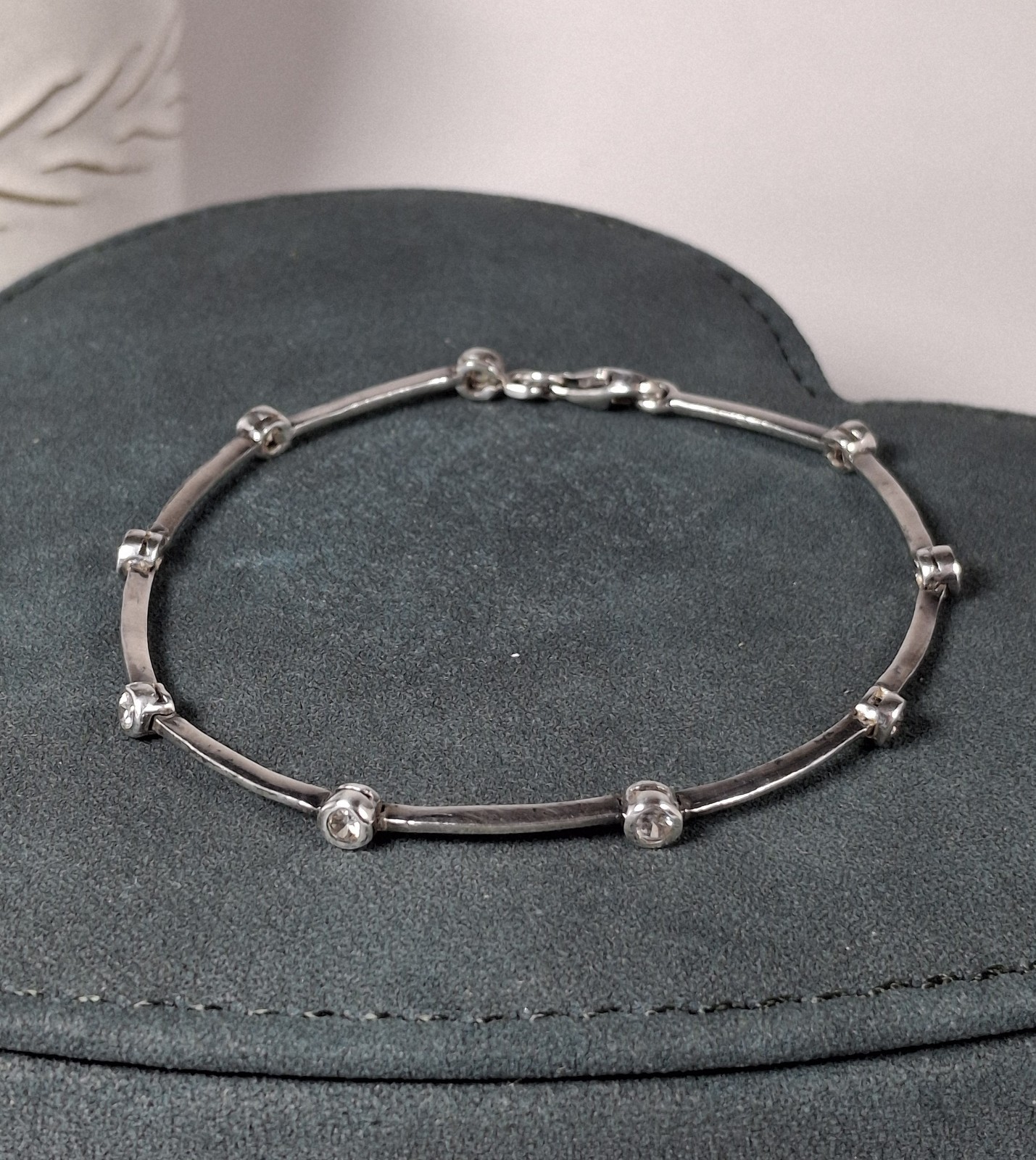 925 Sterling Silver CZ Station Link Bracelet Modern Minimalist Wedding Sparkle