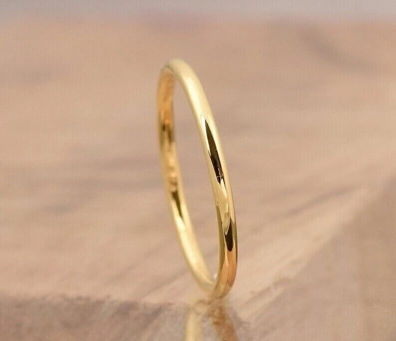 14K Yellow Gold Women’s Round Wedding Band Ring Round Thin Band Ring