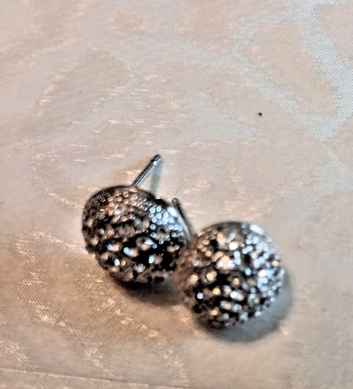 2 Pairs Crystal Rhinestone Stud Earrings Lot Black White Round Sparkly Jewelry