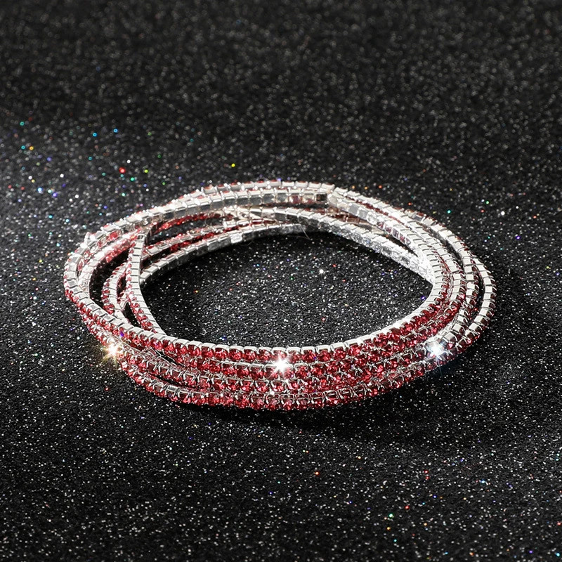 5 Pc Elastic Crystal Rhinestone Bracelet Women Gold Tone Round Chain Jewelry