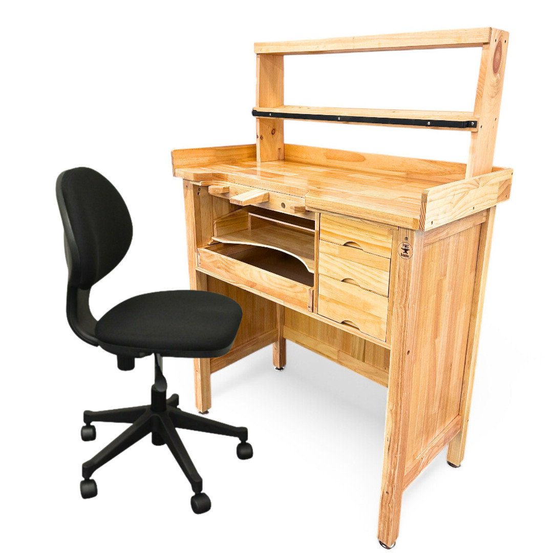 Deluxe Solid Wooden Jeweler’s Work bench Set with Organizer & Adjustable Chair