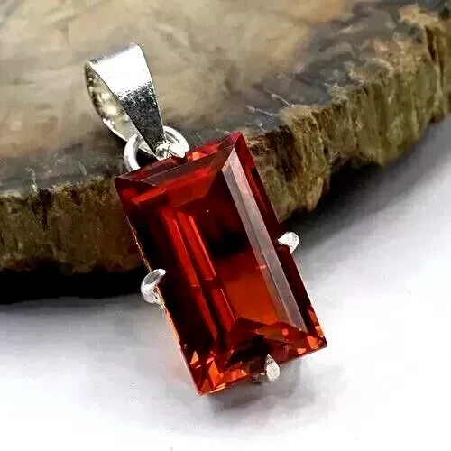 Natural Certified Orange Sapphire 22 Ct Gemstone 925 Solid Silver Pendant