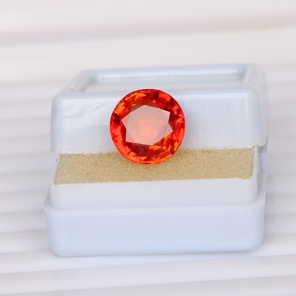 Certified 6.50 Carat. Orange Sapphire Round Cut Loose Gemstone Bright Fire AAA