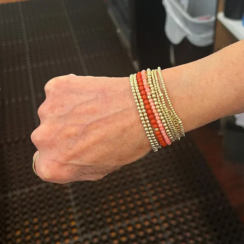 Vintage Dainty 5mm Gold Filled Beaded Layering Bracelet Stretchy Jewelry Gifts