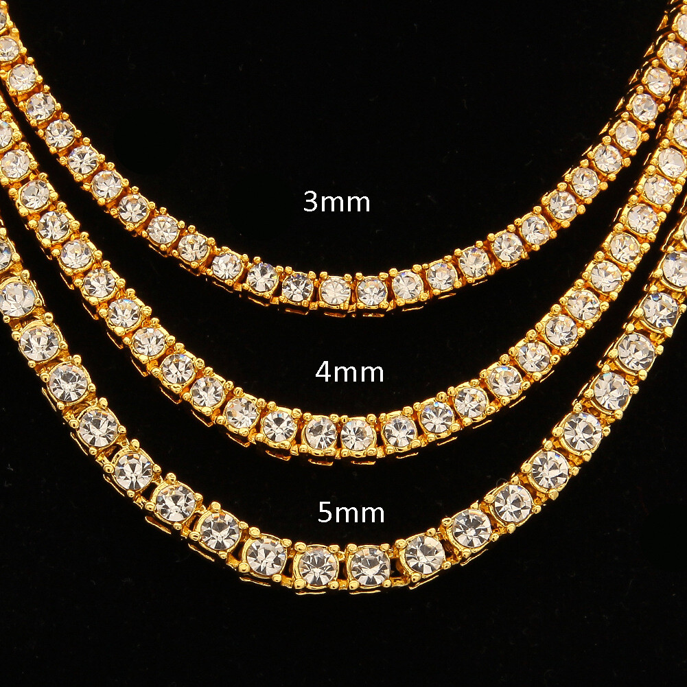 16″-24″ Mens Full Zircon TopBling Tennis Chain Gold Necklaces Hip Hop Jewelry