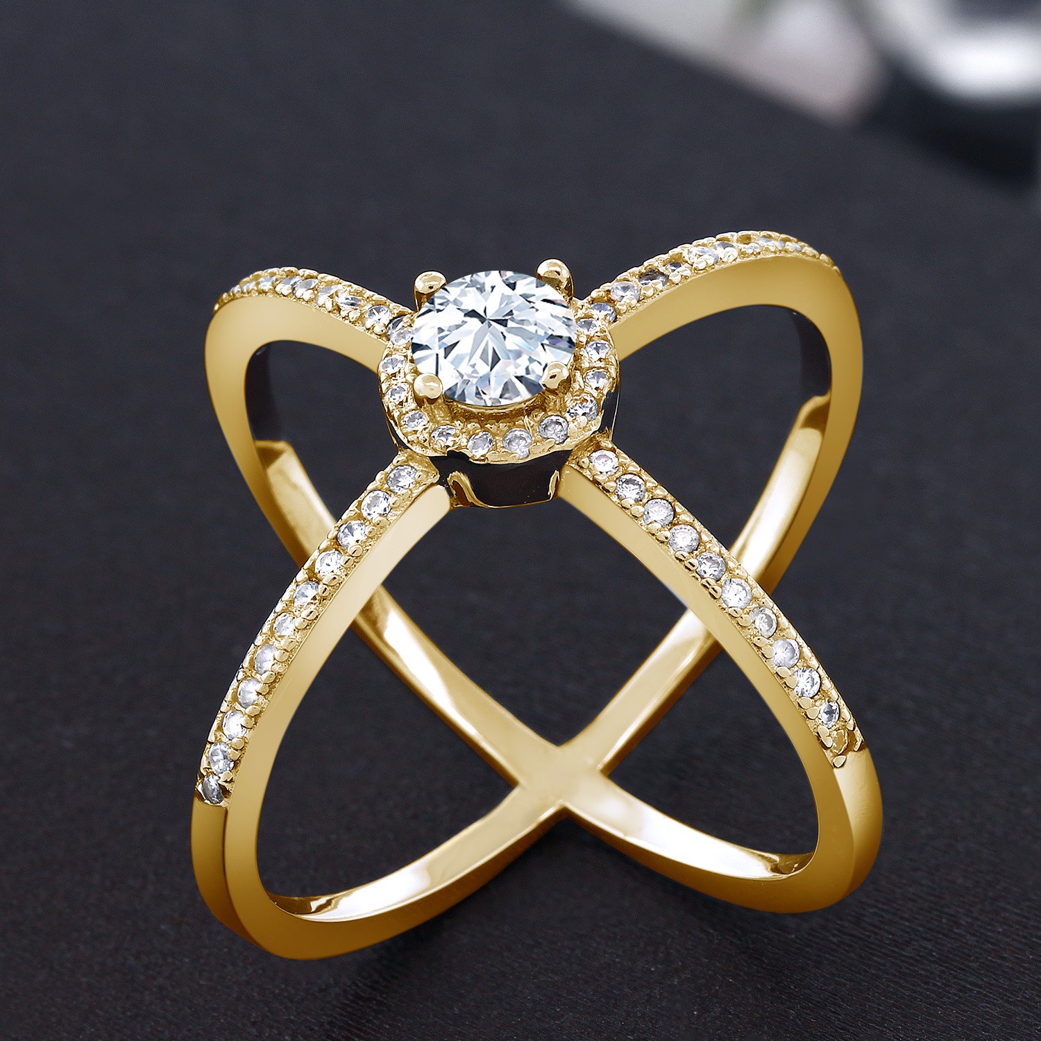 1.57 Ct Round White Zirconia 18K Yellow Gold Plated Silver Ring