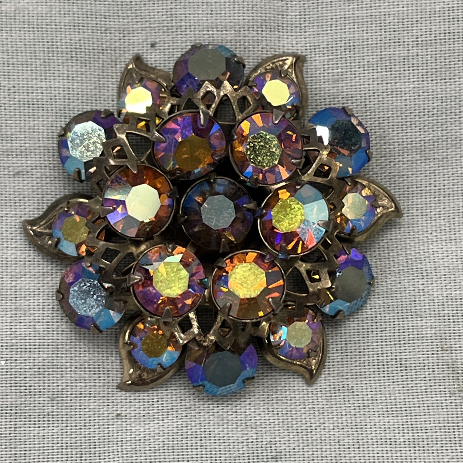 Vintage Rhinestone Brooch AB Stones None Missing -pin&Brooches