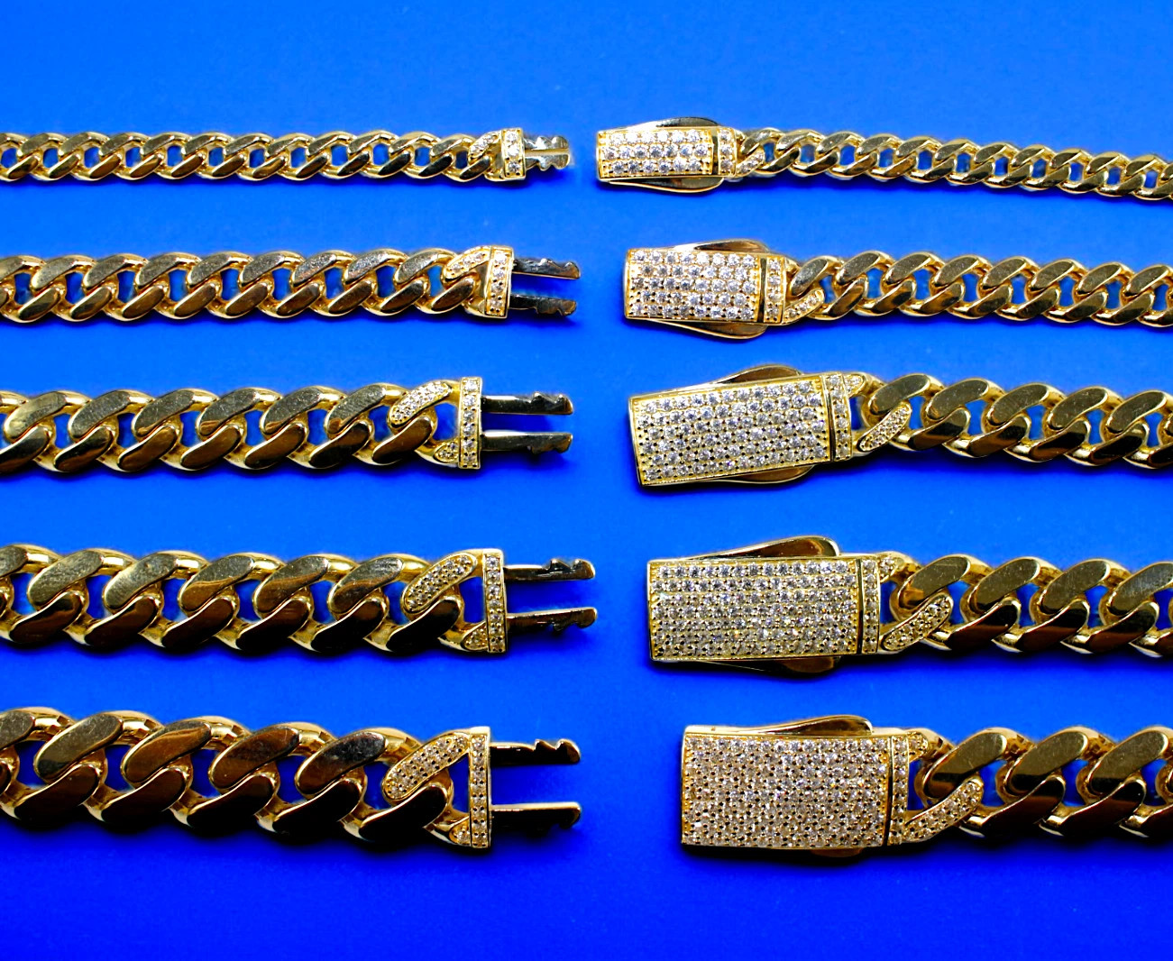14K Yellow Gold Monaco Miami Cuban Link Chain Bracelet CZ Pave 6mm-13mm 16″-30″
