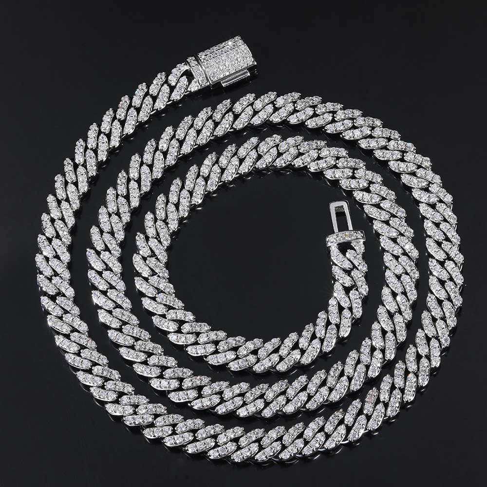 8MM Miami Cuban Link Chain Iced CZ Out Necklace Gold Plated Stainless Steel
