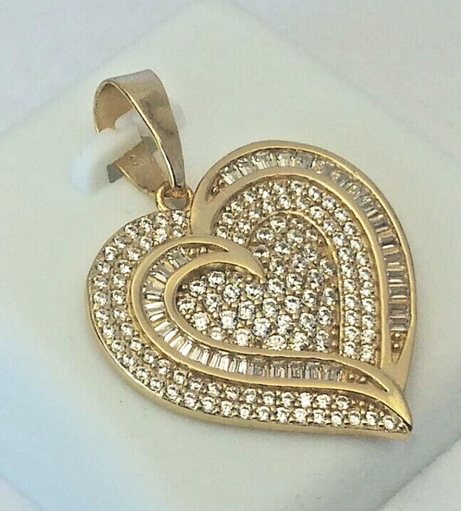 30x21mm 925 STERLING SILVER MICRO-PAVE CZ HEART PENDANT GOLD PLATED