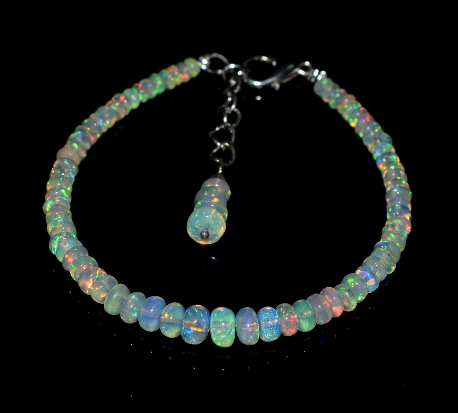 Natural Ethiopian Wello Fire Opal Gemstone Fire Beads 7.5″Bracelet F01784