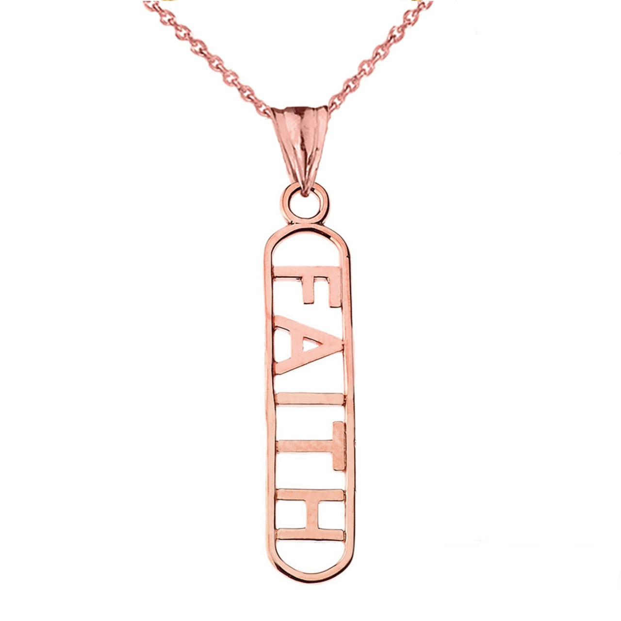Solid Gold “FAITH” Pendant Necklace (Available in Yellow/Rose/White Gold)