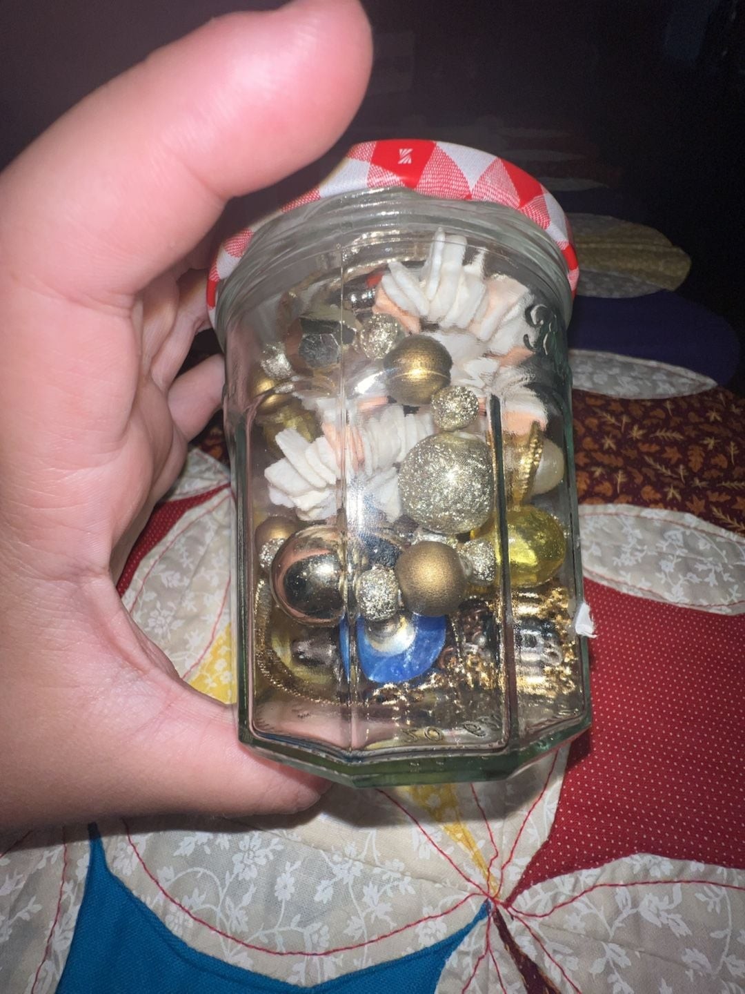 Mystery Costume Jewelry Lot in Repurposed Bonne Maman Jar gold and silver mixed