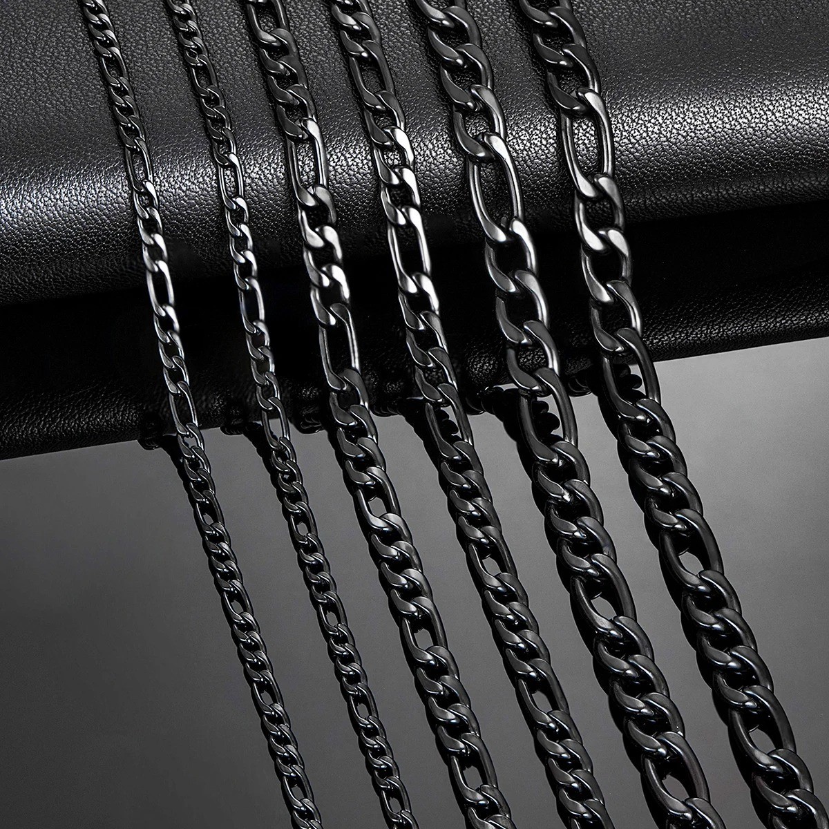 Chain Necklace Wheat stainless steel Black for men&women, 16/ 30 in, 3/4/5/6/7mm