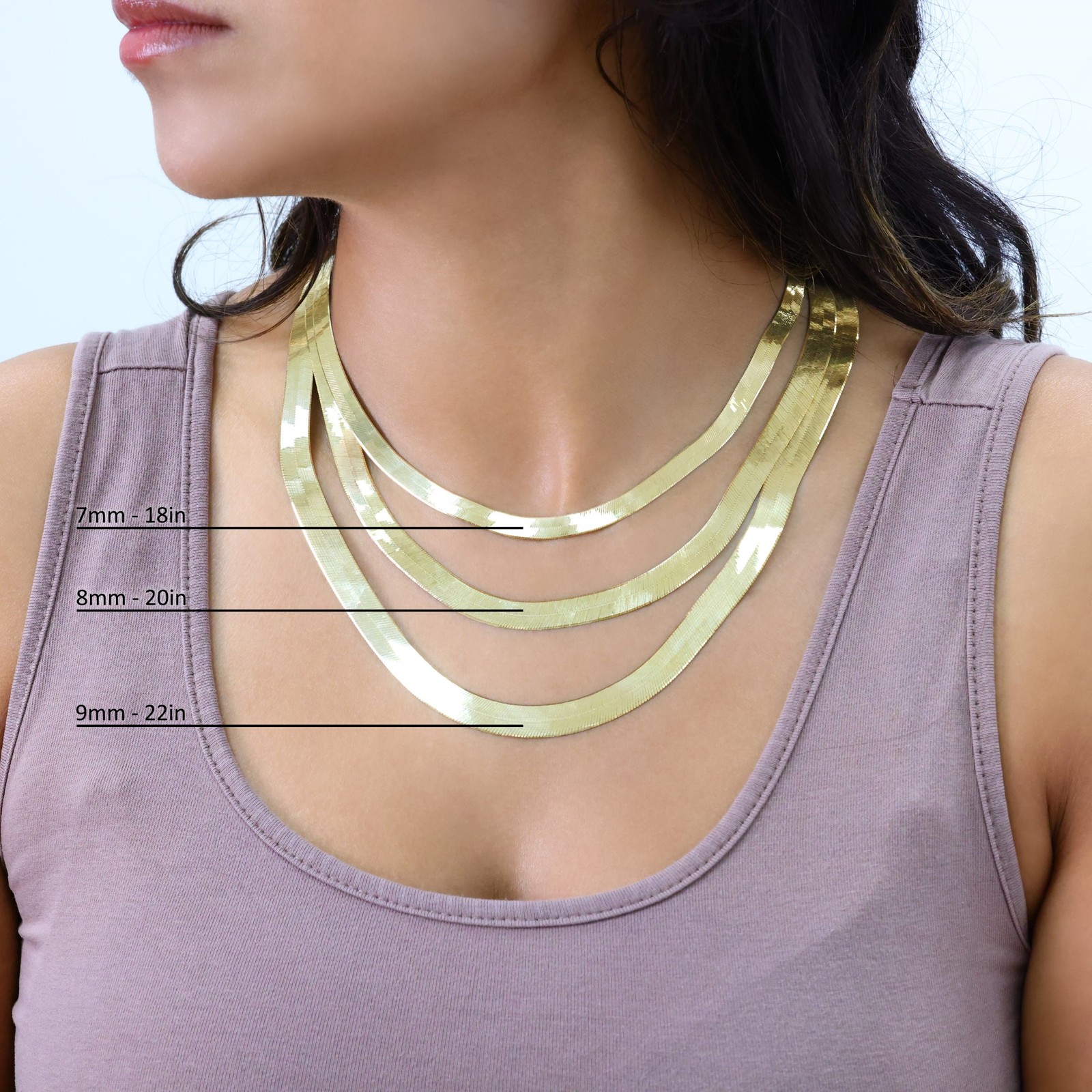 10K Yellow Gold Solid 3mm-9mm Flat Herringbone Chain Necklace Women Men 16″- 24″