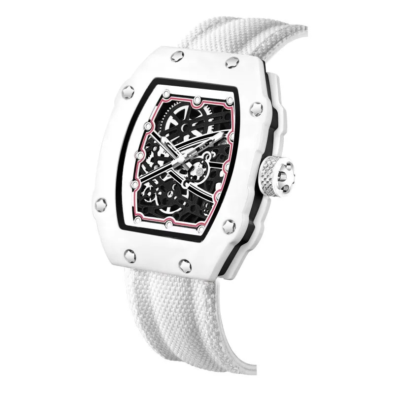Ultra Thin Quartz Watch Men’s Tonneau Luminous Waterproof Nylon Strap 22cm