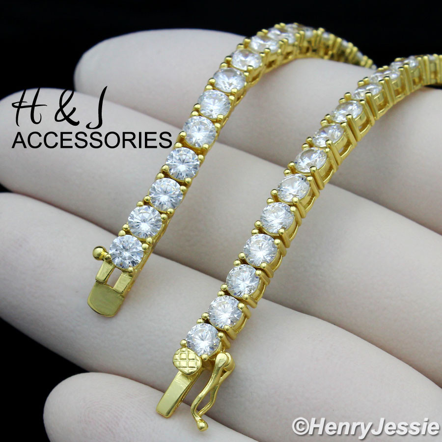 MEN 14K GOLD PLATED 16″-30″X4MM GOLD BLING 1 ROW TENNIS CZ CHAIN NECKLACE*BGN2
