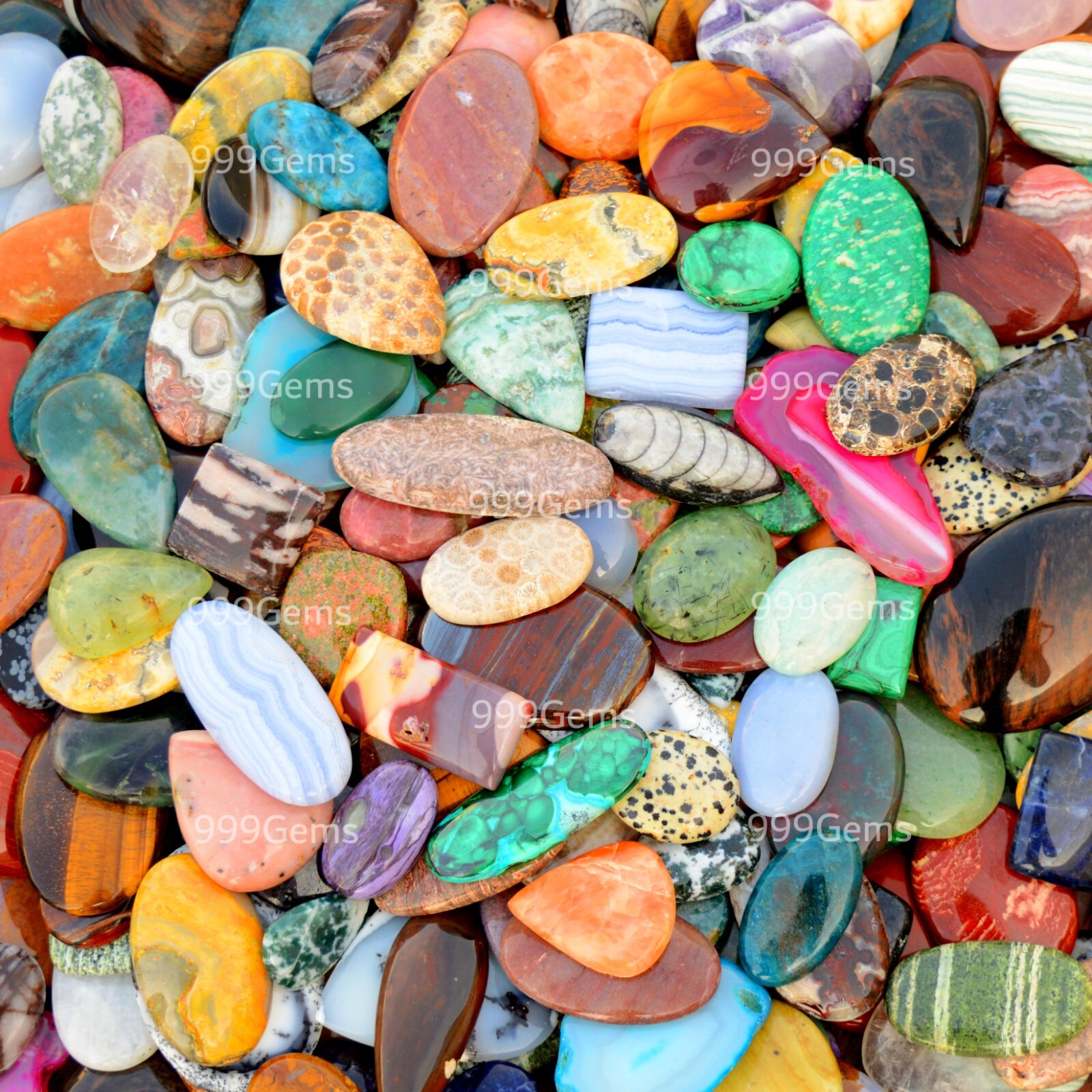 1000 Cts Wholesale Natural Free Size & Shape Mix Gemstone Flat Back Cabochon Lot