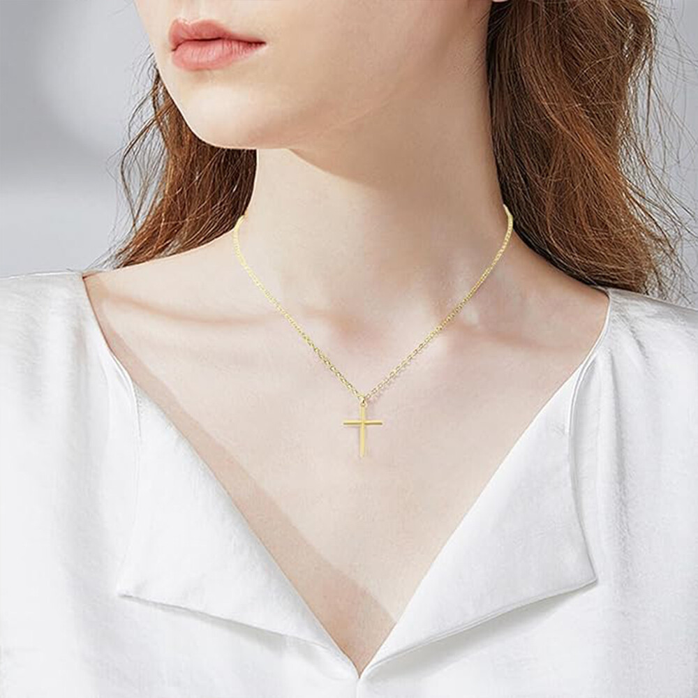 Simple Silver Gold Plated Cross Pendant Necklace Women Men’s Jewelry Gift