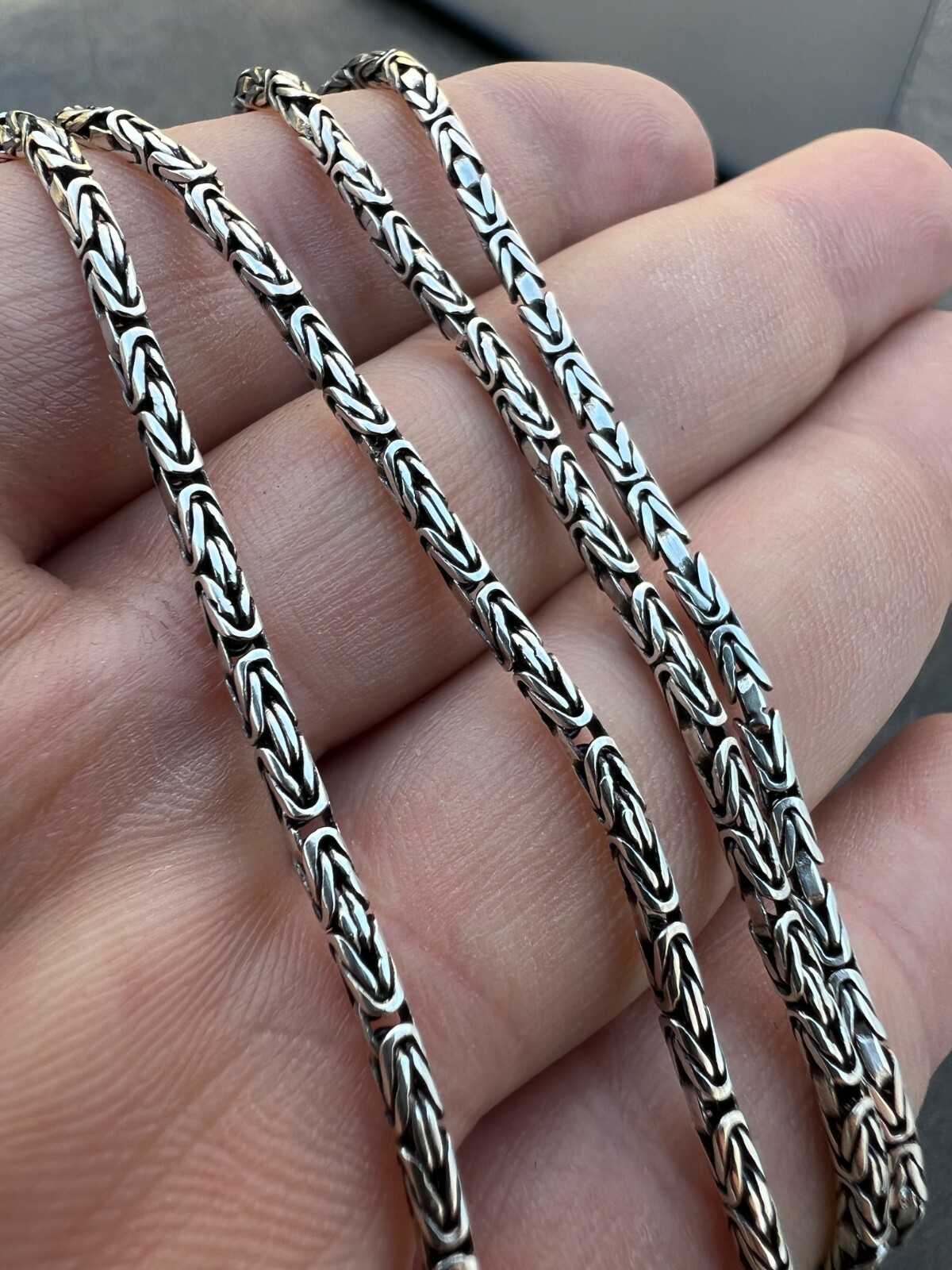 Solid 925 Sterling Silver Black Rhodium Byzantine Rope Chain Necklace 2mm 16-30″
