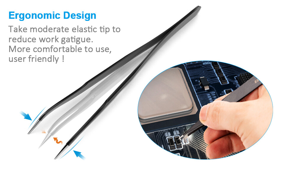 6Pcs ESD Anti-static Tweezers Set Maintenance Repair Stainless Steel Tools Kit