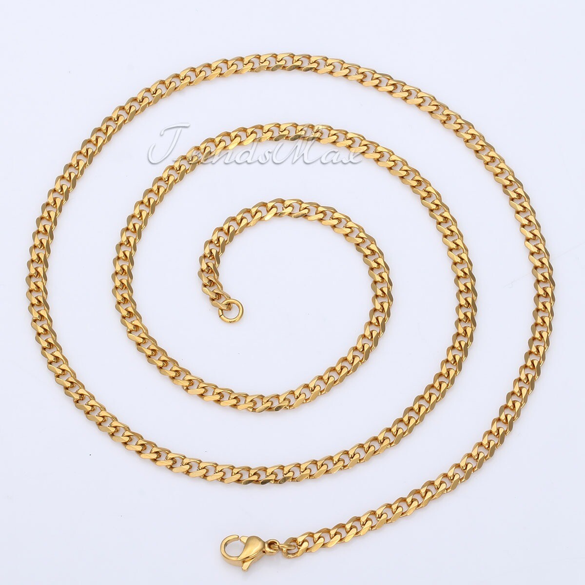 3mm Men Chain Gold Plated Stainless Steel Curb Cuban Necklace or Bracelet 7-30”