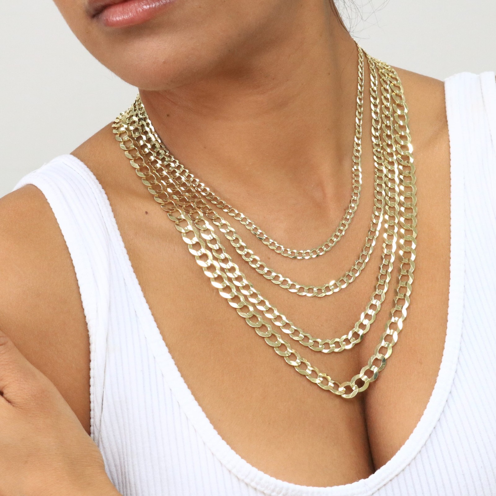 14K Yellow Gold Solid 1.5mm-12mm Curb Chain Cuban Link Necklace Bracelet 7″- 30″
