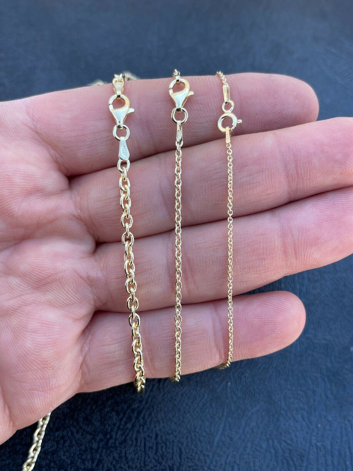 Real Solid 925 Sterling Silver 14k Gold Plated Anchor Cable Chain Rolo Necklace