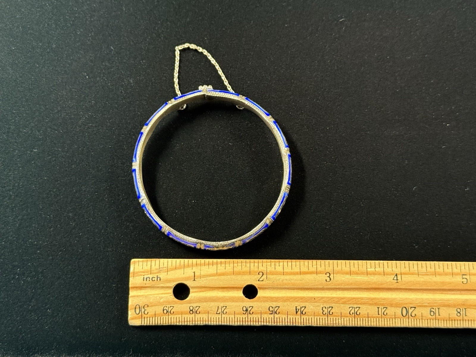 Siam Silver Blue Enamel .925 Sterling Silver Bracelet Hinged 12.8 Grams #392
