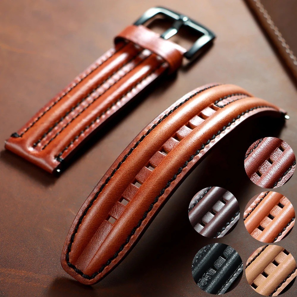 20mm 22mm 24mm Quick Release Genuine Leather Watch Strap Band for Men Wristband