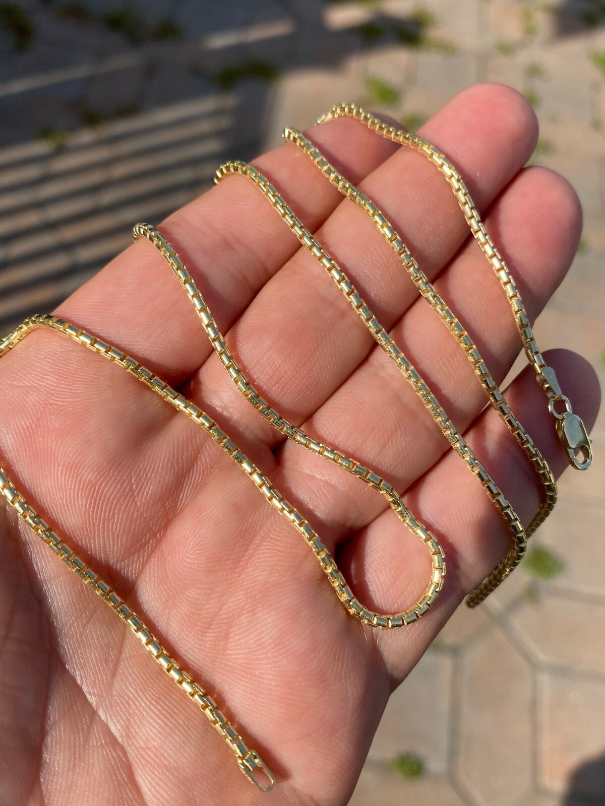 14k Gold Plated Solid 925 Sterling Silver Rounded Box Chain Necklace Men Ladies