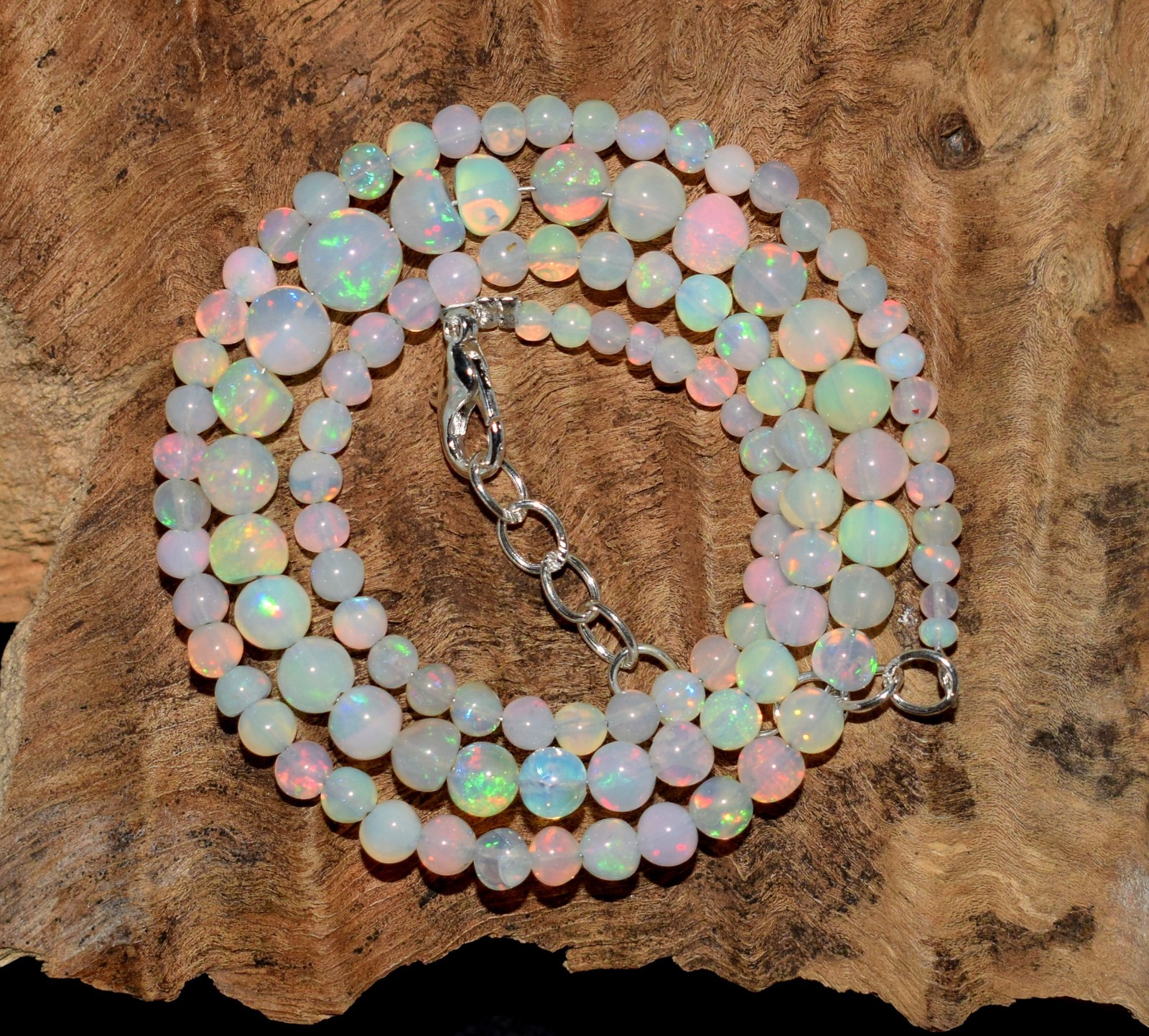Natural Ethiopian Opal Welo Fire Opal Gemstone Beads 16”Necklace Jewelry A0766