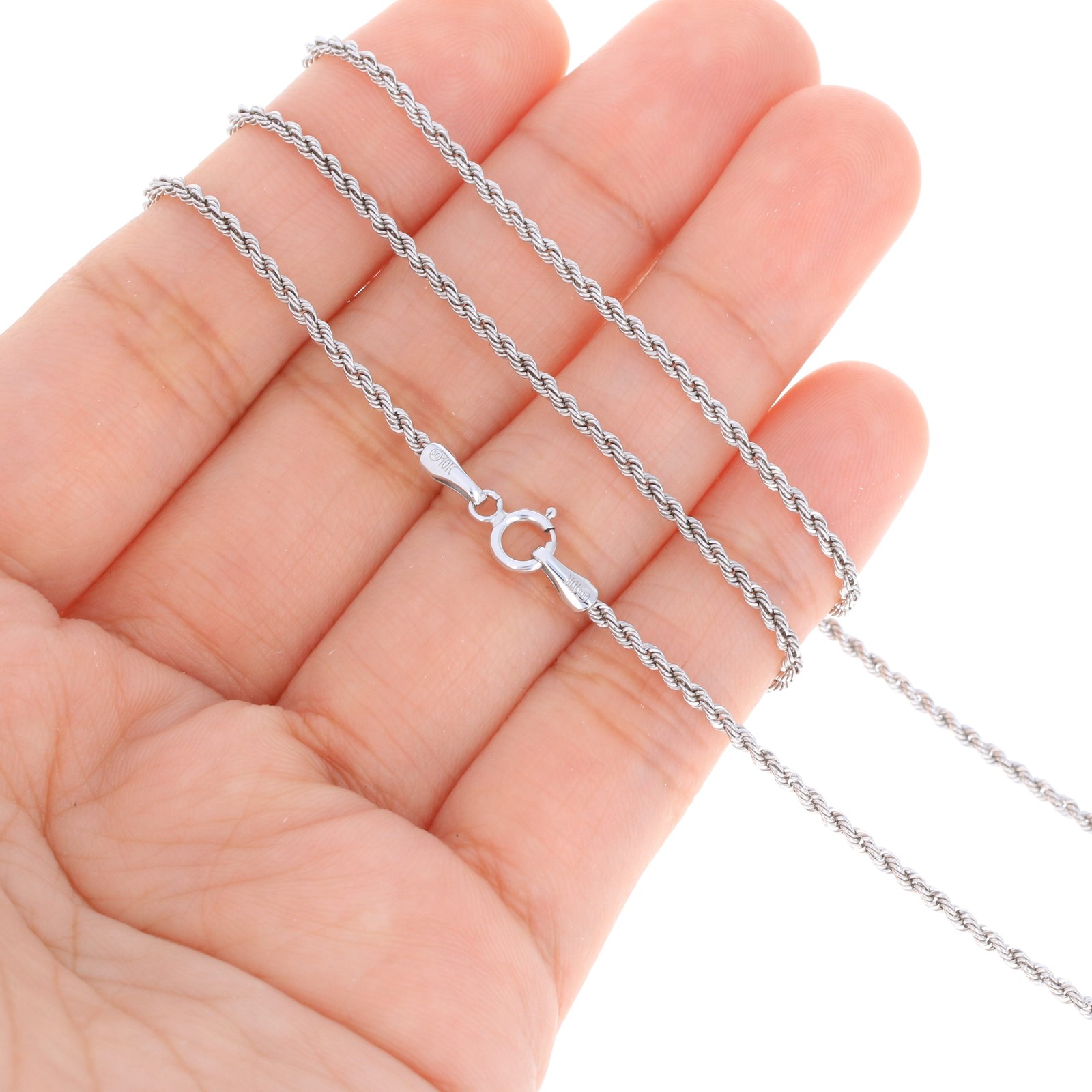 10K White Gold 1.5mm-7mm Diamond Cut Rope Chain Necklace Mens Womens 16″-30″