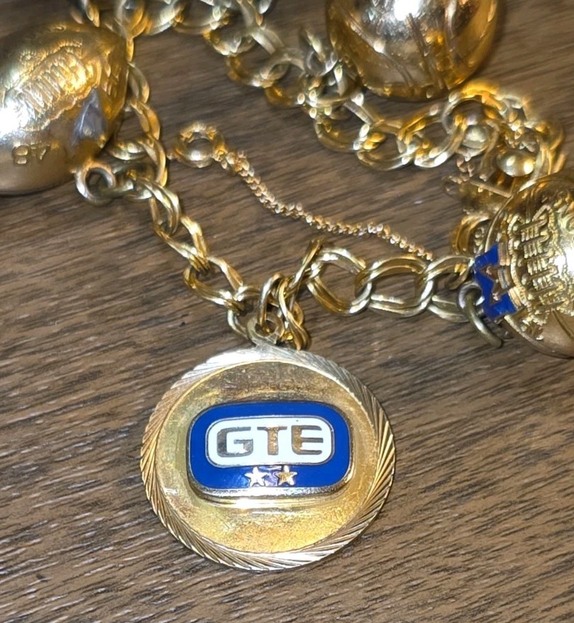 1940s & 1950s 12K GF Spartan Charm Bracelet Gold Football Basketball GTE Charm
