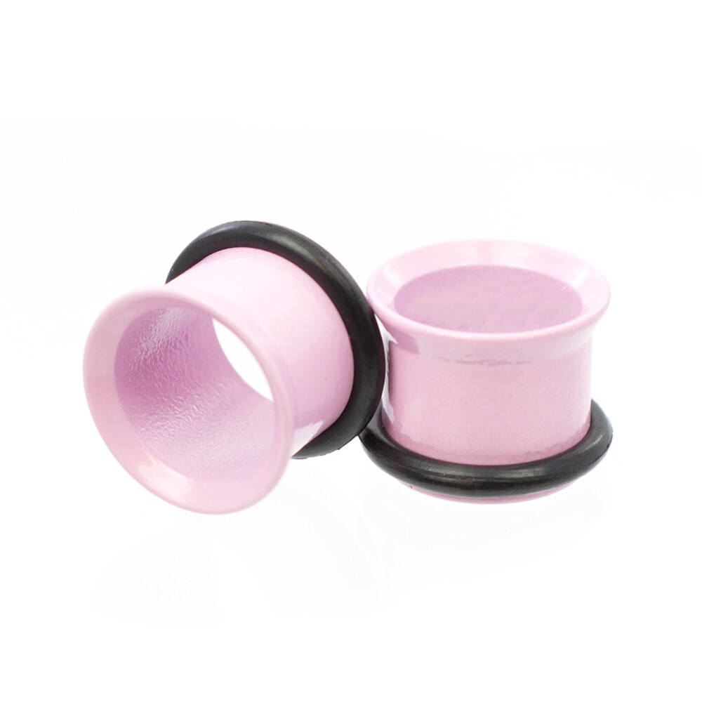 Tunnels Matte Pastel Pink with O-Rings – Sold as a Pair Surgical Steel