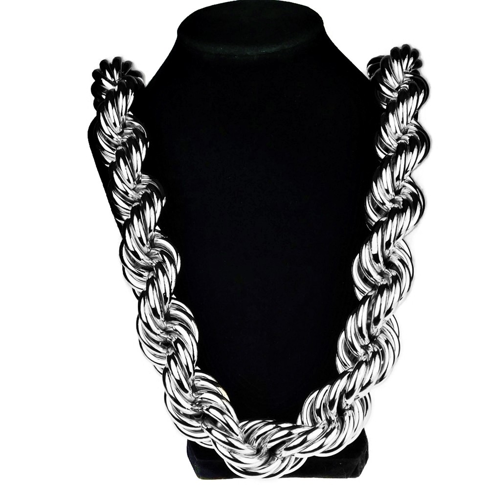 Mens Huge Chain Rope Dookie 30MM x 36″ Inch Silver Tone Hollow Hip Hop Necklace
