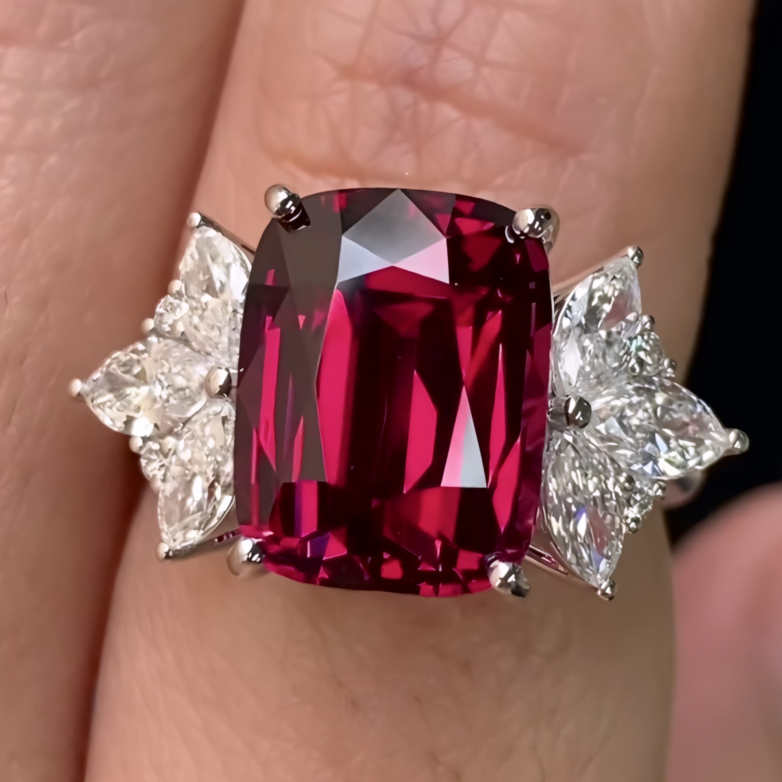 Luxury Natural Red Garnet Cushion Ring Solid 925 Sterling Silver Women Ring