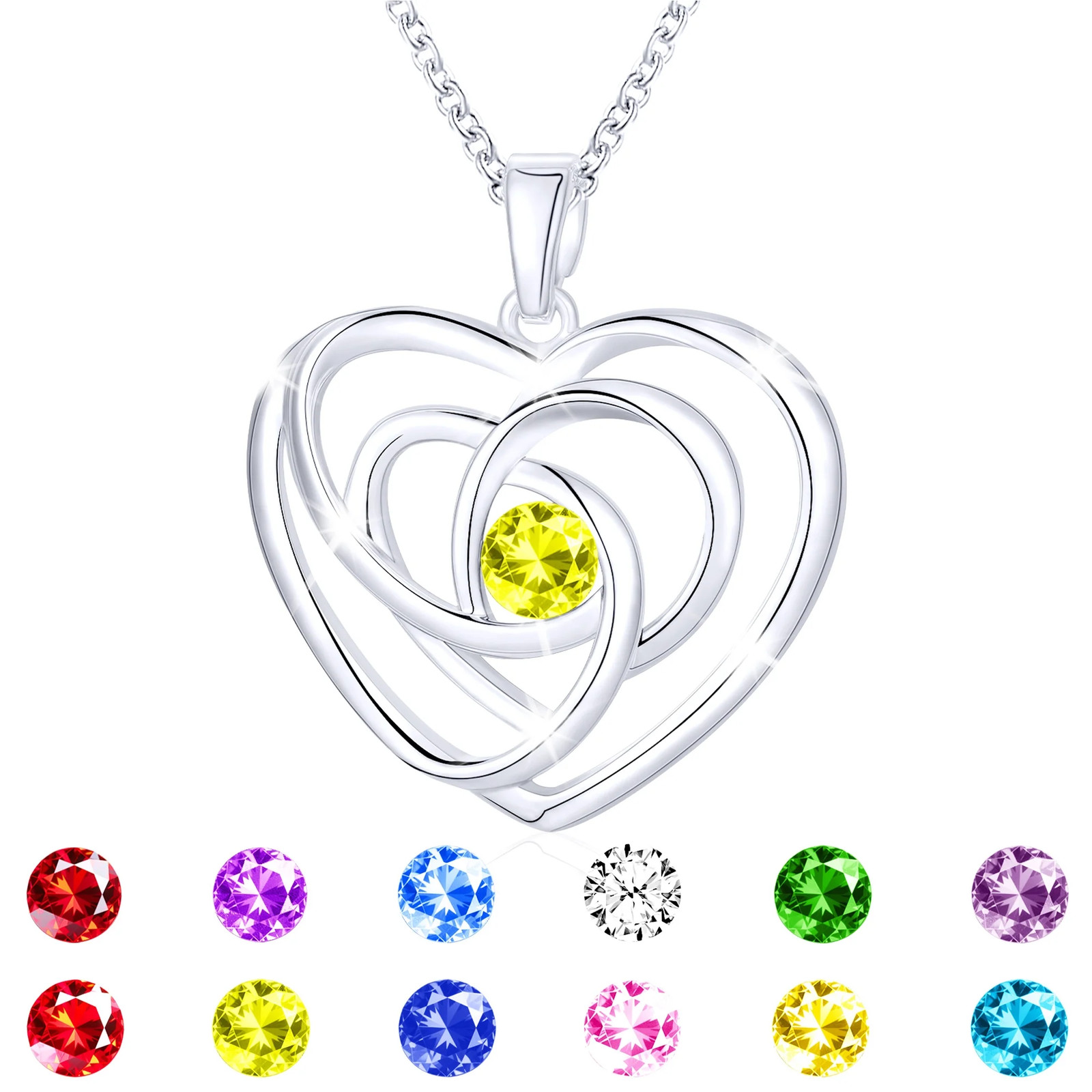 S925 Sterling Silver Plated Love Heart Necklaces for Women Girls CZ November Bir