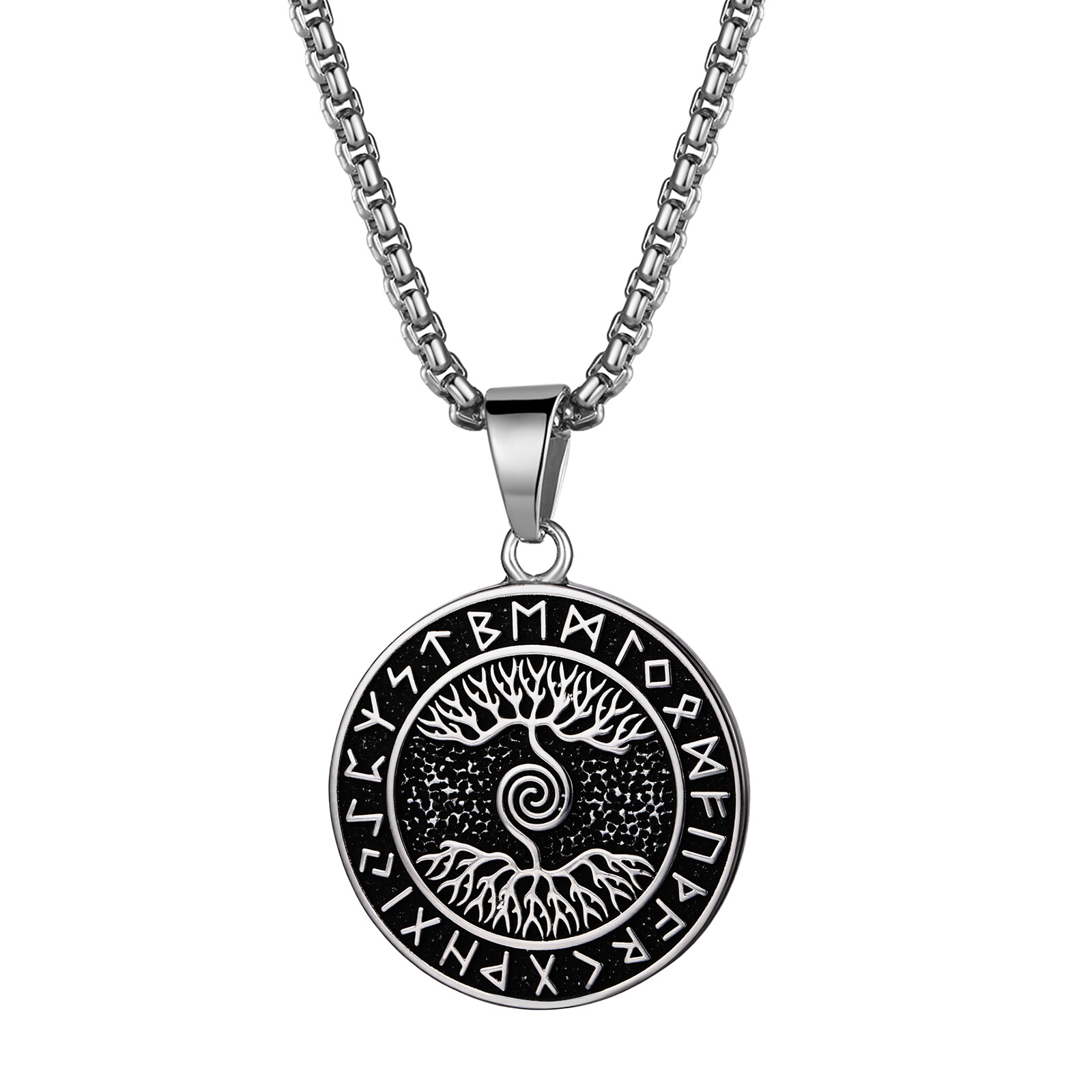 Mens Viking Necklace Tree of Life Pendant Classic Stainless Steel Necklace Chain