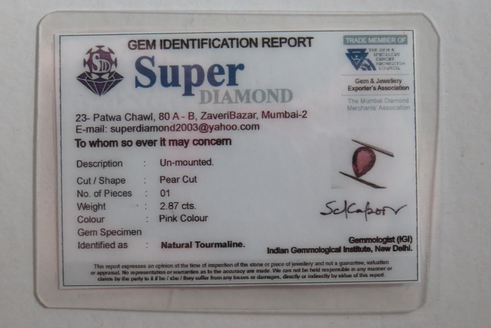 2.87 CT CERTIFIED MAGNIFICENT PINK TOURMALINE GEMSTONE