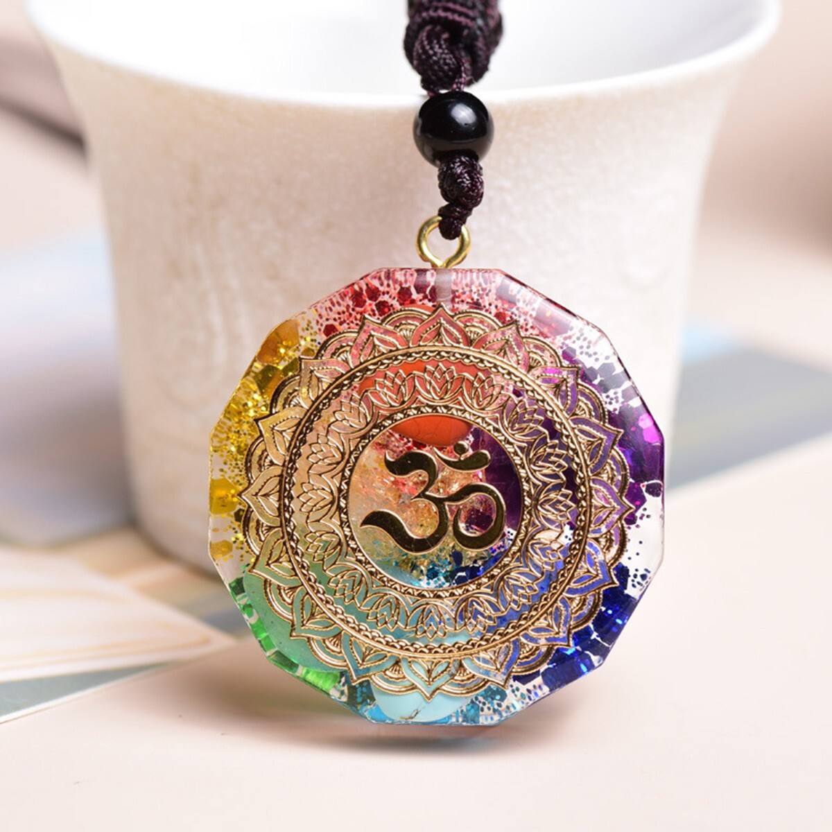 7 Chakra Necklace with Magnetic Energy Talisman – Natural Crystal Resin Pendant