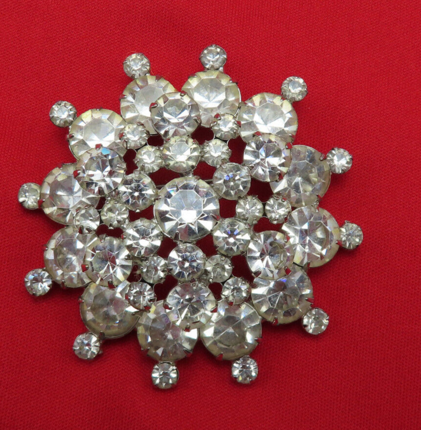 Juliana Rhinestone Vintage Brooch Pin Clear Faceted Crystal 2.5 inch Dome 147h