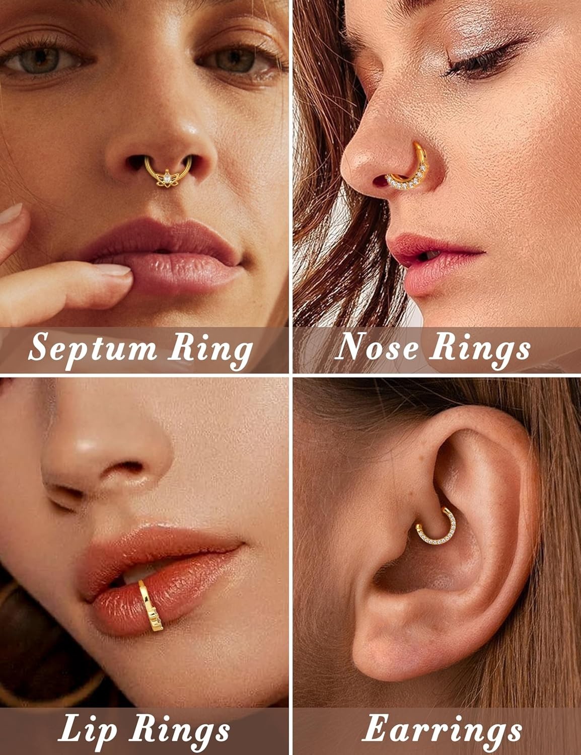 9PCS 16G Septum Rings Opal Daith Earrings Hoop Nose Rings 316L Stainless Stee…