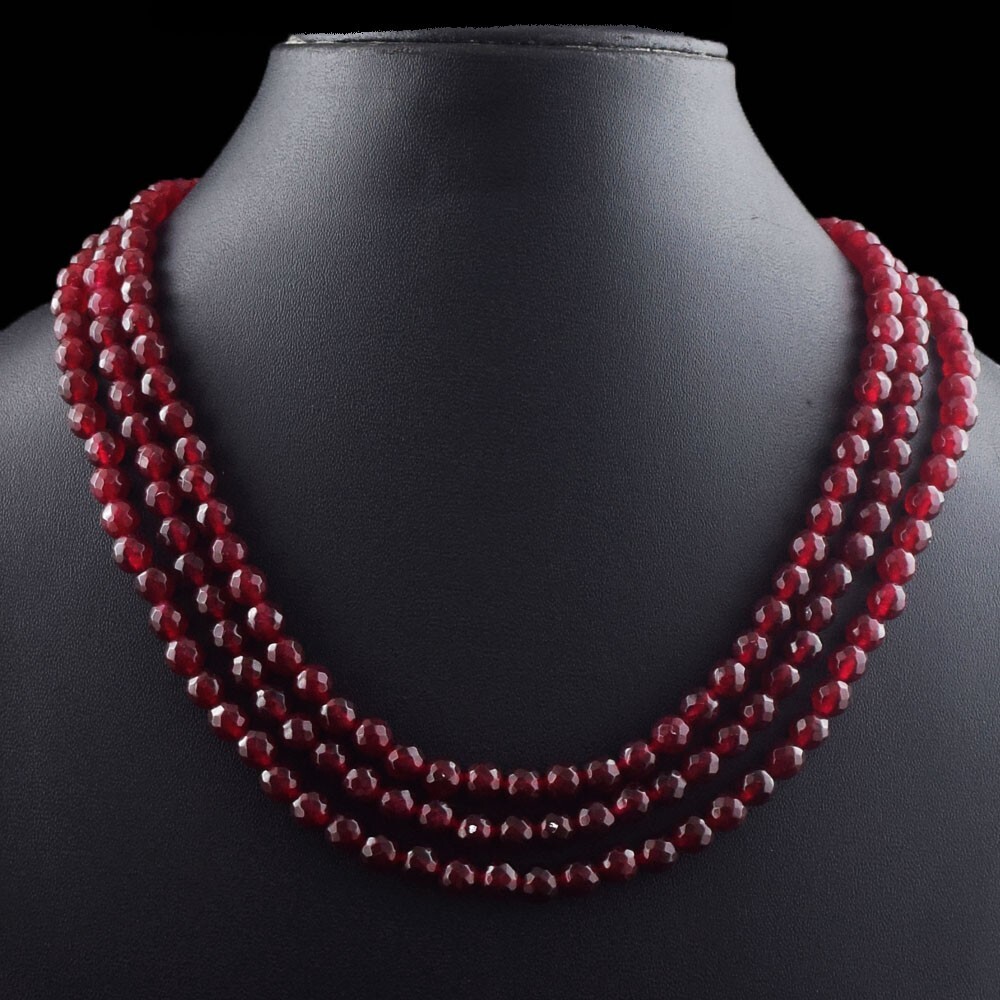 3 Strand Red Garnet Amazing Cut 436.00 Cts Beaded Stunning Necklace VK 42 E639